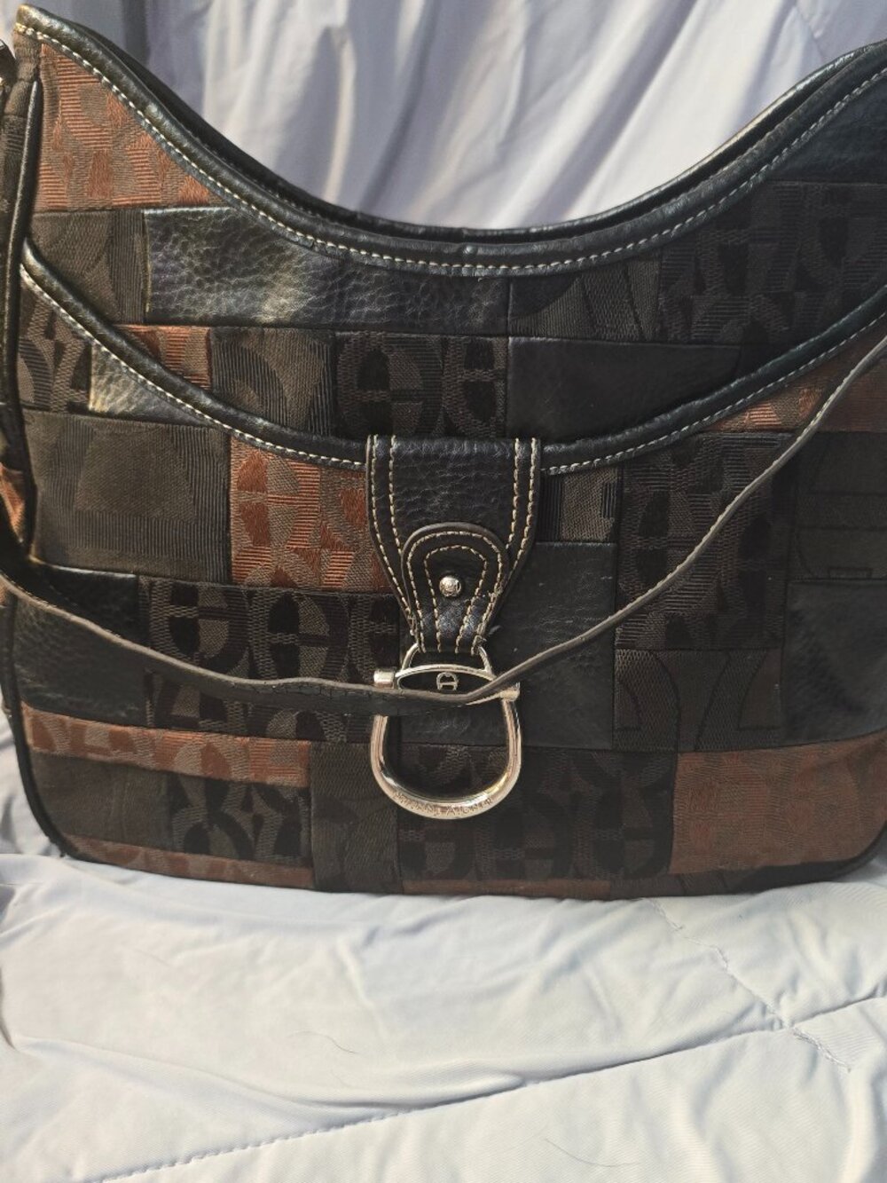 Vintage Etienne Aigner Monogram Patchwork Leather Hobo Shoulder Bag
